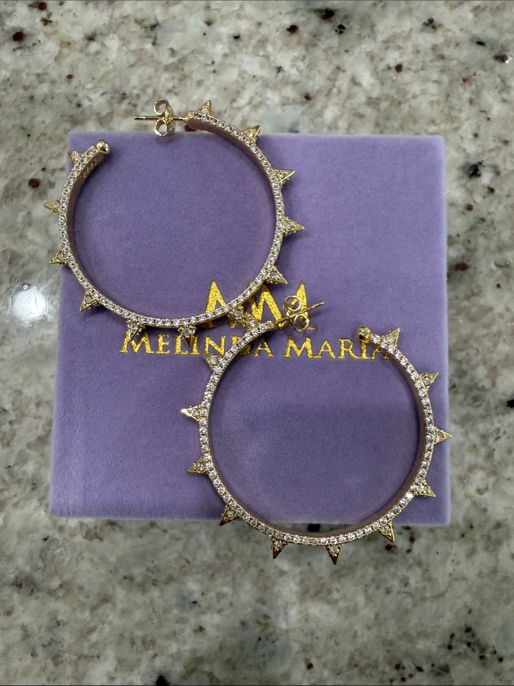 Melinda Maria Gold Pave Spike Hoop Earrings